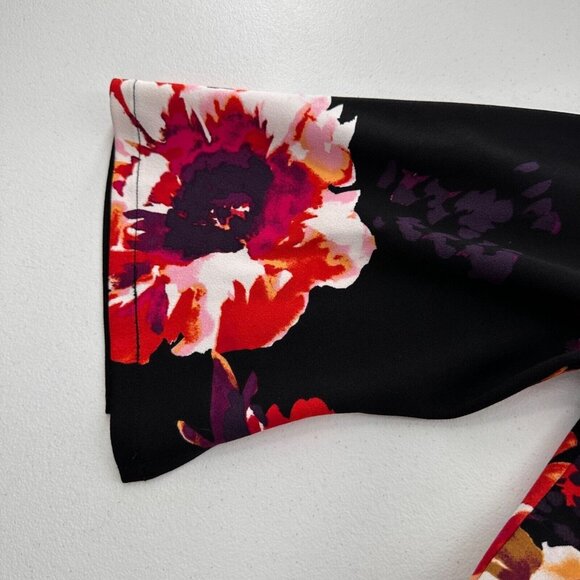 Roz & Ali Size 12 Black Floral Print 3/4 Sleeve Dress Romantic Flounce Ruffle - Picture 6 of 10